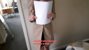 Sexy married realtor agreed to fuck with a tenant in the apartment to convince him to rent it.